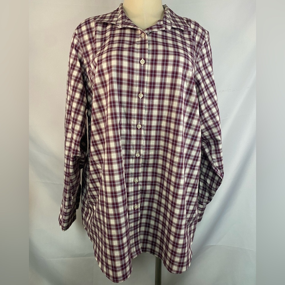 Lands End Maroon Plaid Long Sleeve Button-Up Shirt Women’s Size 20W